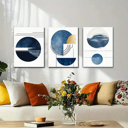 3pcs Modern Geometric Abstract Blue Perfect Wall Art Set Canvas Framed 40x60cm - High Quality Print 100% Australian Made Wall Canvas Ready to Hang
