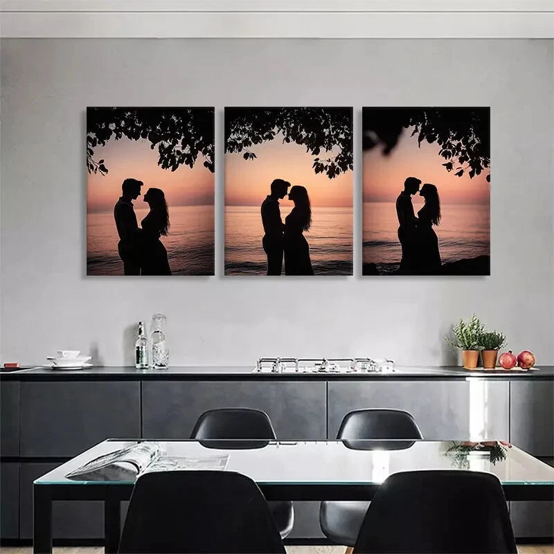 3pcs Romantic Sunset Kiss Silhouette Perfect Wall Art Set Canvas Framed 40x60cm - High Quality Print 100% Australian Made Wall Canvas Ready to Hang