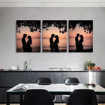 3pcs Romantic Sunset Kiss Silhouette Perfect Wall Art Set Canvas Framed 40x60cm - High Quality Print 100% Australian Made Wall Canvas Ready to Hang