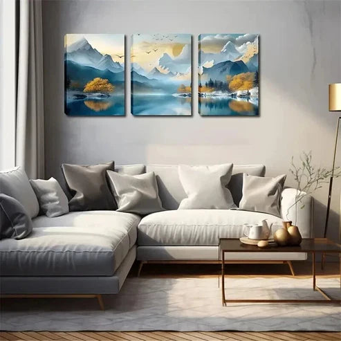 3pcs Mountains & Serene Lakeside Landscape Wall Art Canvas Unframed - High Quality Print 100% Australian Made Wall Canvas Wall Art Canvas Unframed - High Quality Print 100% Australian Made Wall Canvas
