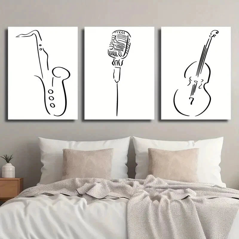3pcs Minimalist Black  White Saxophone Perfect Wall Art Set Canvas Framed 40x60cm - High Quality Print 100% Australian Made Wall Canvas Ready to Hang