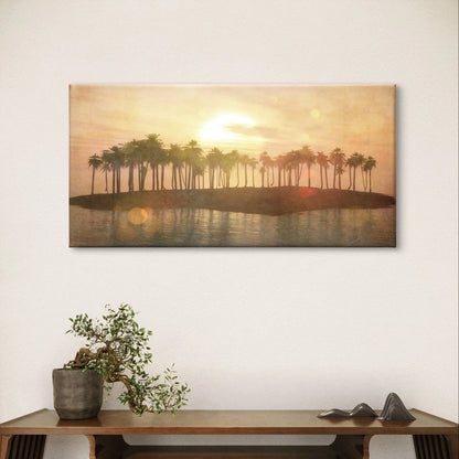 Tropical Island Sunset with Palm Trees Wall Art Canvas Office Home Framed 120x60cm