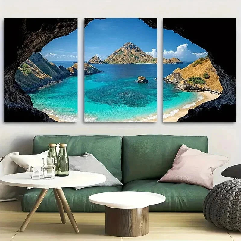 3pcs Komodo National Park Travel Wall Art Set Canvas Framed 40x60cm - High Quality Print 100% Australian Made Wall Canvas Ready to Hang