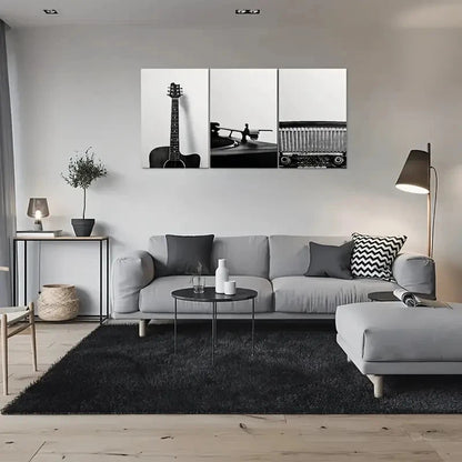 3pcs Guitar Record Player Musical Instruments Metal Print Ready to Hang Art