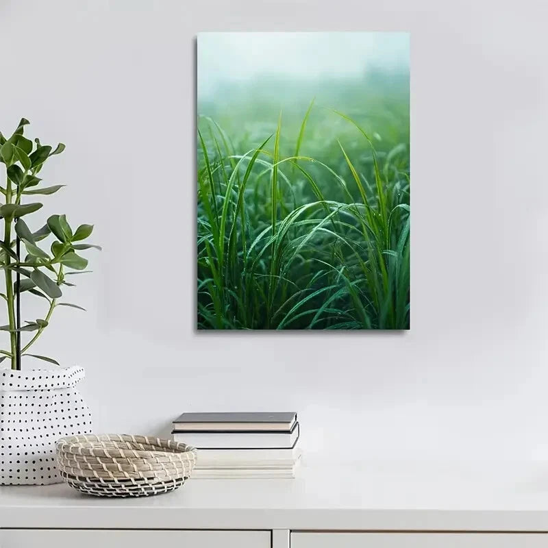 Serene Green Dogtail Grass Meadow Landscape 40x60cm Metal Print Ready to Hang