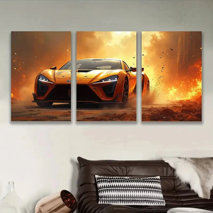 3pcs Modern Lykan Hypersport Car Design Wall Art Set Canvas Framed 50x70cm - High Quality Print 100% Australian Made Wall Canvas Ready to Hang