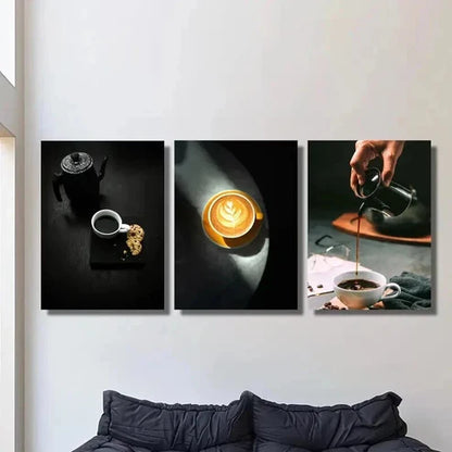 3pcs Black Espresso Coffee and Cake Wall Art Canvas Unframed – High Quality Print 100% Australian Made Wall Canvas