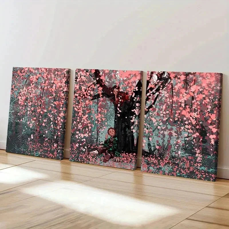 3pcs Japanese Anime Cherry Blossom & Sakura Wall Art Set Canvas Framed 40x60cm - High Quality Print 100% Australian Made Wall Canvas Ready to Hang