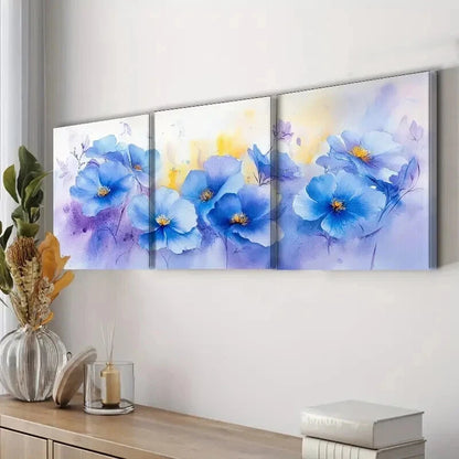 3pcs Blue Flower Colorful Floral Light Perfect Wall Art Set Canvas Framed 60x90cm - High Quality Print 100% Australian Made Wall Canvas Ready to Hang