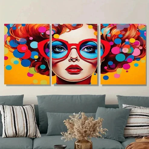 3pcs Colorful Abstract Woman Orange, Blue Wall Art Set Canvas Unframed - High Quality Print 100% Australian Made Wall Canvas