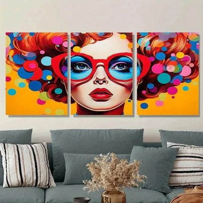 3pcs Colorful Abstract Woman Orange, Blue Wall Art Set Canvas Unframed - High Quality Print 100% Australian Made Wall Canvas