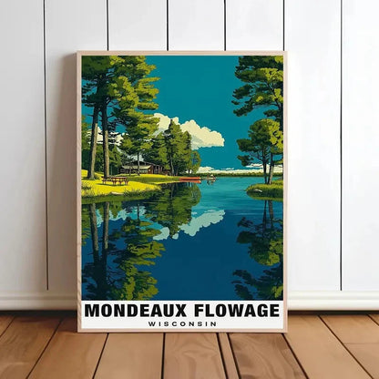 Mondeaux Flowage Wisconsin Lake District Turquoise Travel Poster Print Wall Art