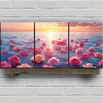 3pcs Rose River Sunset Relief Metal Print Ready to Hang Art