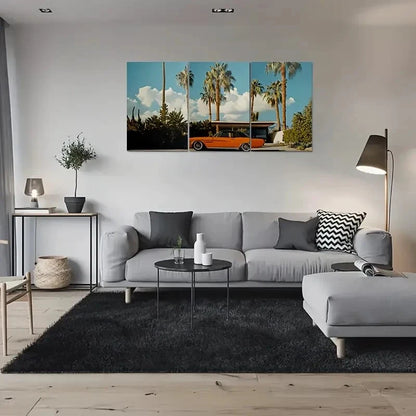 3pcs Vintage Car and Palm Trees Metal Print Ready to Hang Art