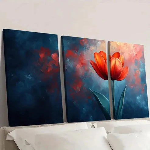 3pcs Texas Flame Tulip Painting TF Wall Art Set Canvas Unframed - High Quality Print 100% Australian Made Wall Canvas