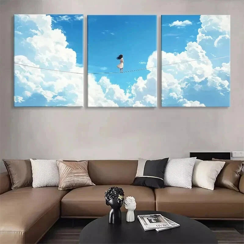 3pcs Dreamy Sky Surreal Girl Clouds Perfect Wall Art Set Canvas Framed 40x60cm - High Quality Print 100% Australian Made Wall Canvas Ready to Hang