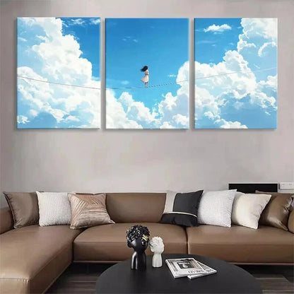 3pcs Dreamy Sky Surreal Girl Clouds Perfect Wall Art Set Canvas Framed 40x60cm - High Quality Print 100% Australian Made Wall Canvas Ready to Hang