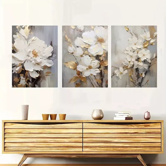 3pcs Abstract White Floral Canvas Framed 40x60cm - High Quality Print 100% Australian Made Wall Canvas Ready to Hang