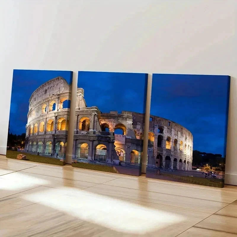 3pcs Italy Rome Colosseum Modern Wall Art Set Canvas Framed 40x60cm - High Quality Print 100% Australian Made Wall Canvas Ready to Hang