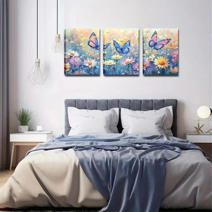 3pcs Three Gorgeous Butterflies Perfect Wall Art Set Canvas Framed 40x60cm - High Quality Print 100% Australian Made Wall Canvas Ready to Hang