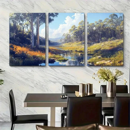 3pcs Margaret River Flowing Australian Nature Wall Art Set Canvas Framed 50x70cm - High Quality Print 100% Australian Made Wall Canvas Ready to Hang