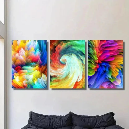 3pcs Vibrant Abstract Rainbow Explosion Wall Art Canvas Unframed - High Quality Print 100% Australian Made Wall Canvas