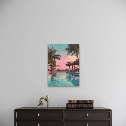 Palm Tree Coastal with Pink & Blue Sunset Metal Print Ready to Hang