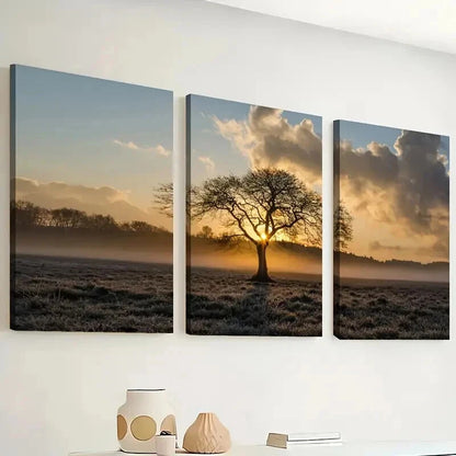 3pcs Tree Of Life On Prairie Sunset Landscape Wall Art Set Canvas Framed 40x60cm - High Quality Print 100% Australian Made Wall Canvas Ready to Hang