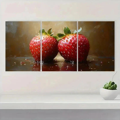 3pcs Vibrant Strawberry Realistic Perfect Wall Art Set Canvas Framed 40x60cm - High Quality Print 100% Australian Made Wall Canvas Ready to Hang