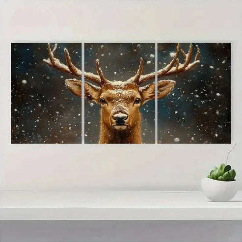 3pcs Snowy Forest Scene with Antlers DS Wall Art Set Canvas Unframed - High Quality Print 100% Australian Made Wall Canvas