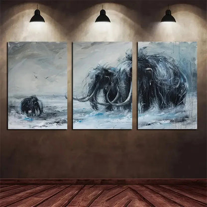 3pcs Mammoths Trek Through The Snow Metal Print Ready to Hang Art