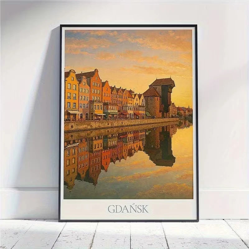 Gdańsk Poland Motlawa River Travel Poster Print Wall Art - Bella Home Decor