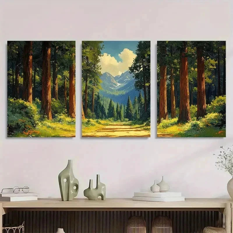 3pcs Sequoia Trees Park Redwocod Perfect Wall Art Set Canvas Framed 40x60cm - High Quality Print 100% Australian Made Wall Canvas Ready to Hang