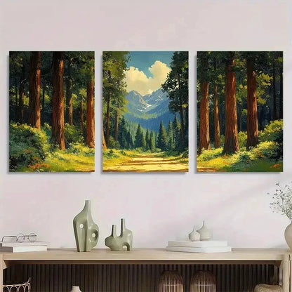 3pcs Sequoia Trees Park Redwocod Perfect Wall Art Set Canvas Framed 40x60cm - High Quality Print 100% Australian Made Wall Canvas Ready to Hang