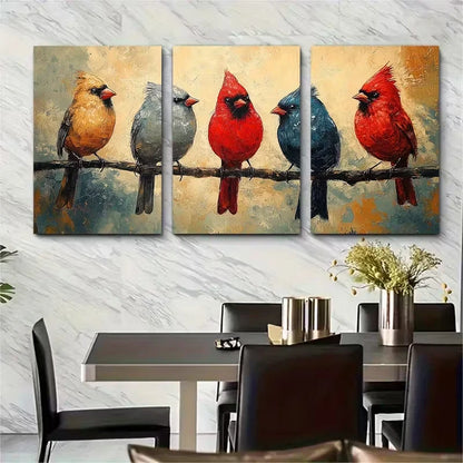 3pcs , Red Birds Metal Print Ready to Hang Art