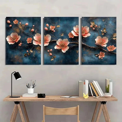 3pcs Elegant Blue And Jinse Huayuan Theme Wall Art Set Canvas Framed 40x60cm - High Quality Print 100% Australian Made Wall Canvas Ready to Hang
