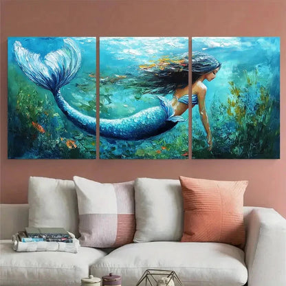 3pcs Mermaid Underwater Girl Decor Perfect Wall Art Set Canvas Framed 60x90cm - High Quality Print 100% Australian Made Wall Canvas Ready to Hang