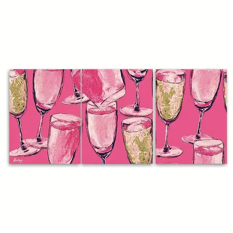 3pcs Champagne Problems Preppy Wall Art Set Canvas Framed 50x70cm - High Quality Print 100% Australian Made Wall Canvas Ready to Hang