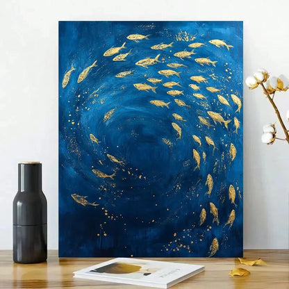 Blue and Golden Underwater Fish Painting  40x60cm Metal Print Ready to Hang