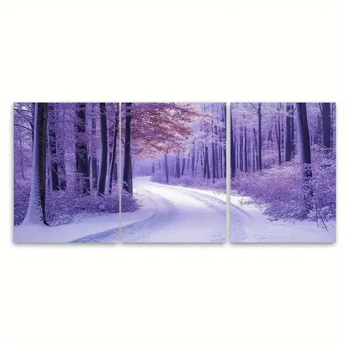 3pcs Purple Snow Covered Woodland Wall Art Set Canvas Unframed – High Quality Print 100% Australian Made Wall Canvas