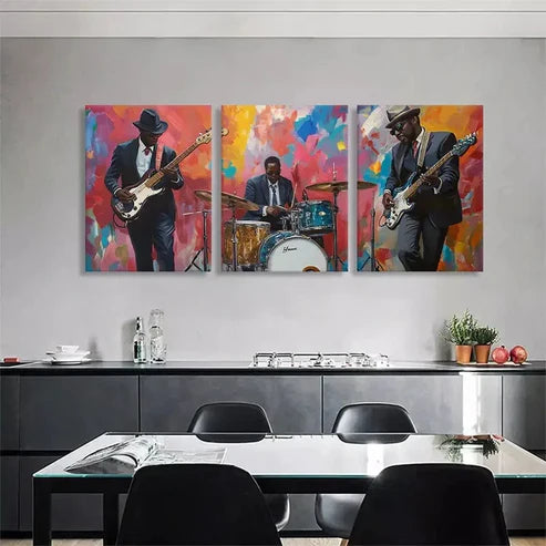 3pcs Abstract Triptych with Guitar Perfect Wall Art Set Canvas Unframed - High Quality Print 100% Australian Made Wall Canvas