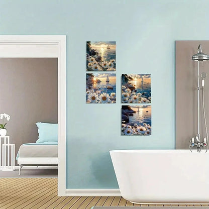 4pcs Daisy sea sail  Wall Art Canvas Framed