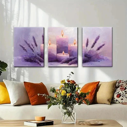 3pcs Purple Hues Candle Atmosphere Perfect  Wall  Art Set Canvas Unframed - High Quality Print 100% Australian Made Wall Canvas (