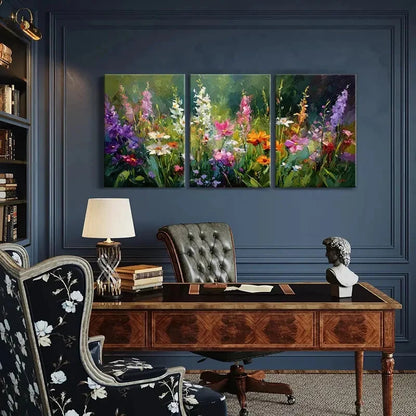 3pcs Vibrant Floral Art Abstract Garden Painting Metal Print Ready to Hang Art