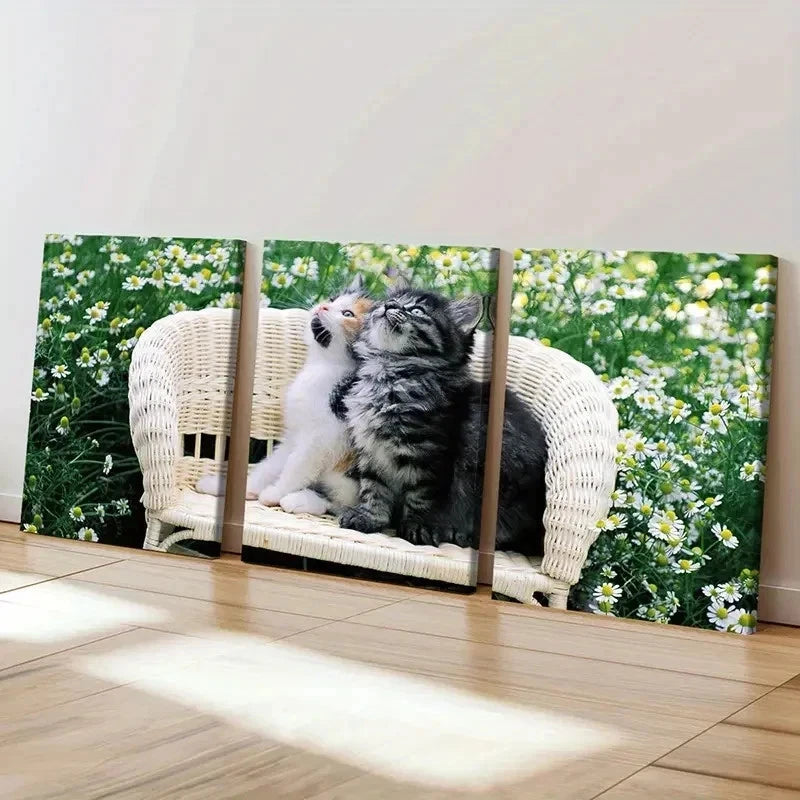 3pcs Pet Art Cute Little Cats Modern Wall Art Set Canvas Framed 40x60cm - High Quality Print 100% Australian Made Wall Canvas Ready to Hang