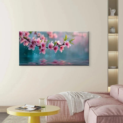 Falling Cherry Blossoms Lake Wall Art Canvas Office Home Room Framed 120x60cm