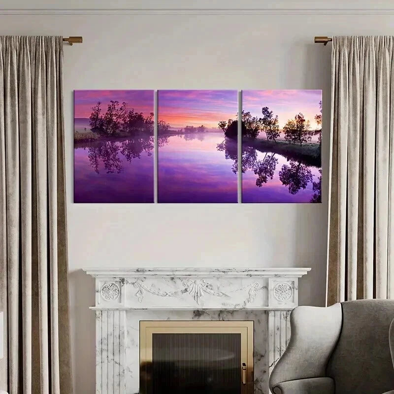 3pcs Natural Landscape Art Sunset Lake Wall Art Set Canvas Framed 40x60cm - High Quality Print 100% Australian Made Wall Canvas Ready to Hang