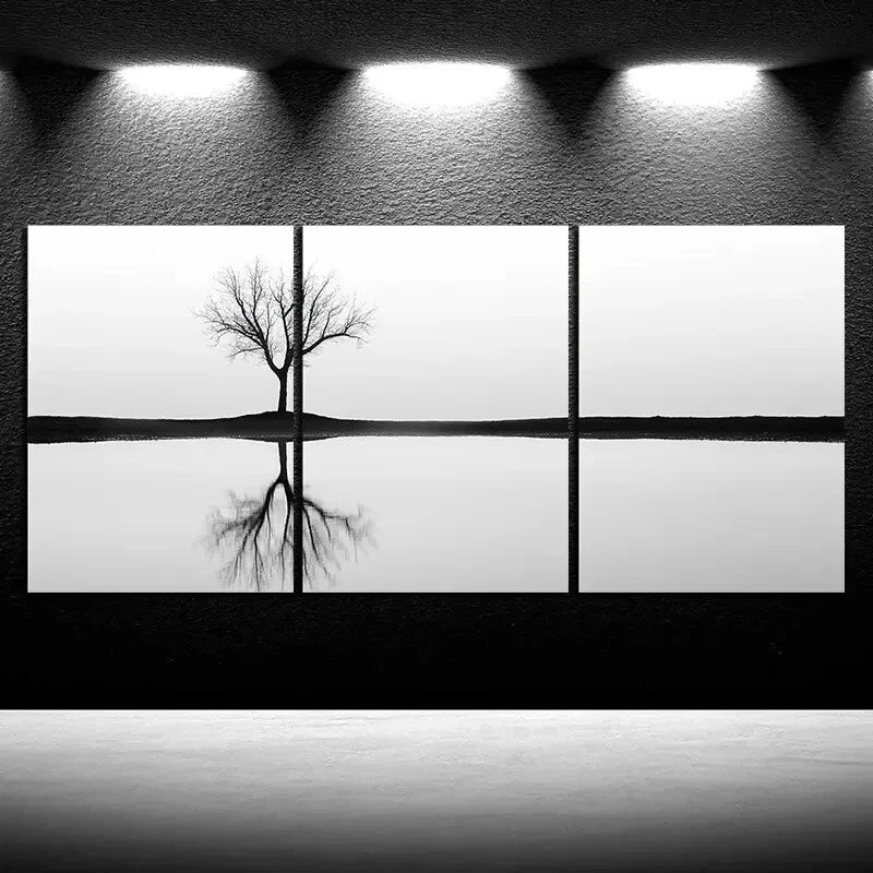 3pcs Reflection of Trees Black & White Metal Print Ready to Hang Art