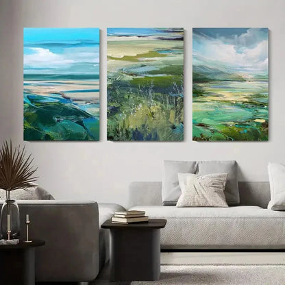 3pcs Lush Greenery & Blue Sky Nature Scene Metal Print Ready to Hang Art
