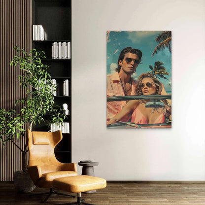Hawaii Illustration Of A Couple 40x60cm Metal Print Ready to Hang
